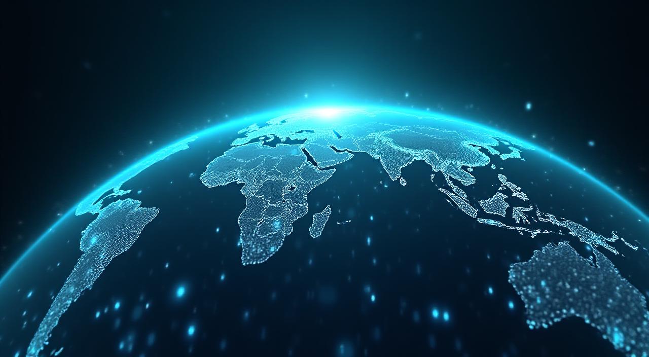 Abstract visualization of global weather patterns mixed with digital data streams