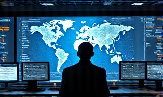 Logistics hub monitoring weather systems on digital displays