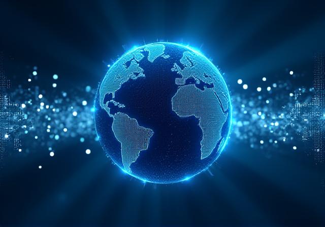 Abstract visualization of global climate data points and predictive patterns