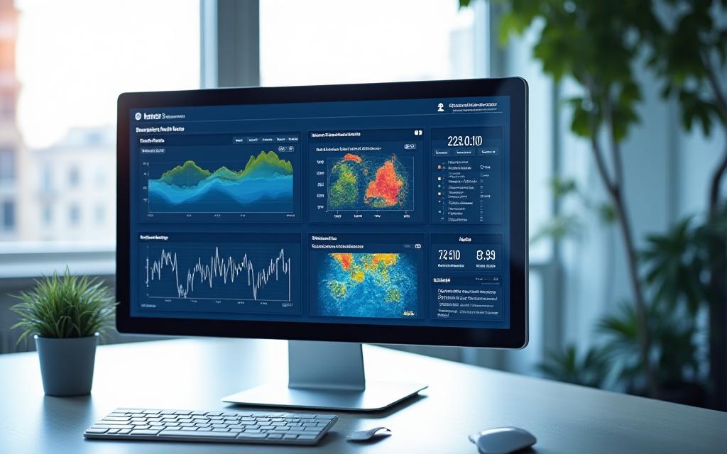 Modern analytical dashboard showing climate metrics and sustainability goals